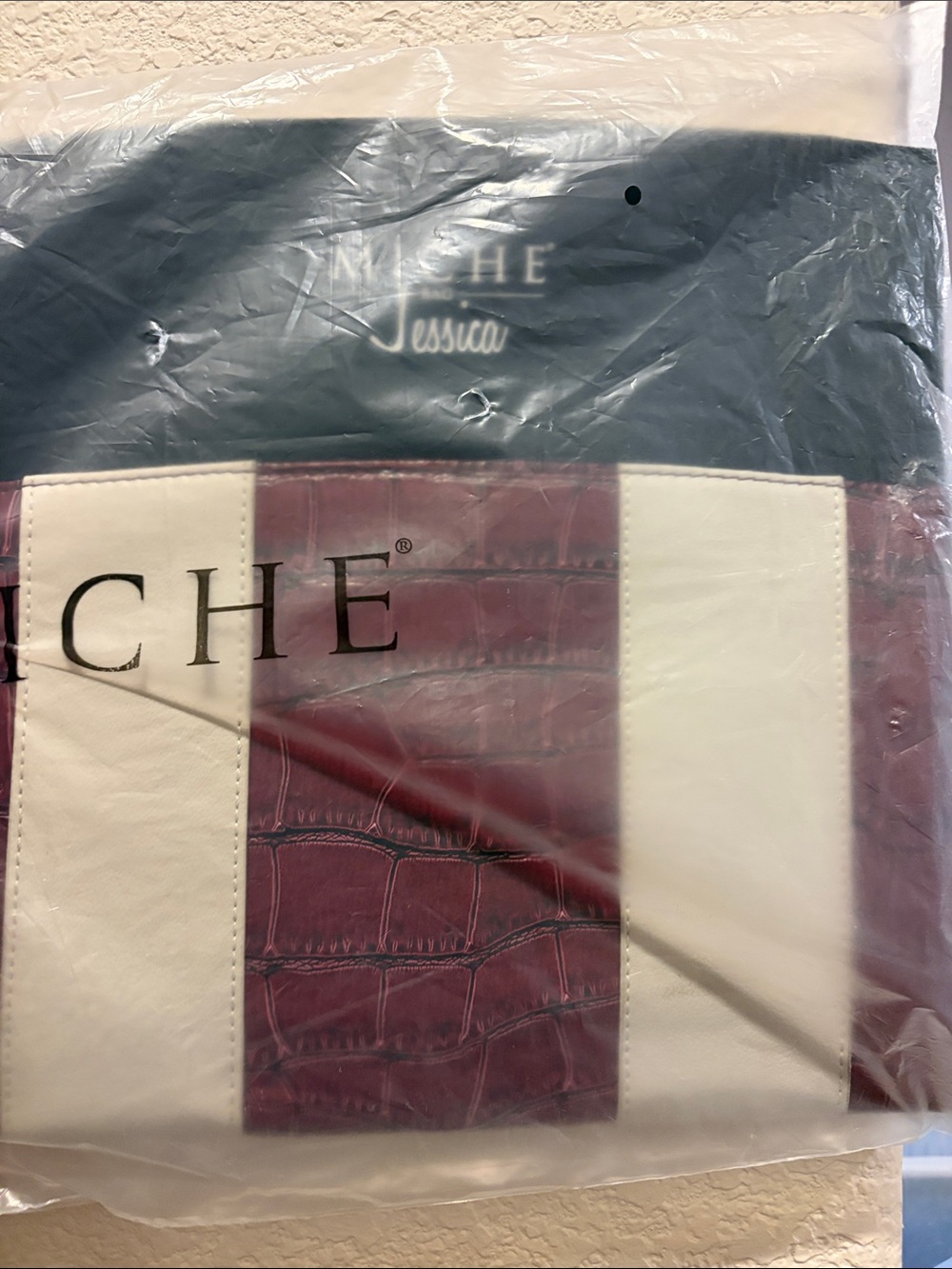 Miche Jessica Stripe Tote in Cream and Burgundy